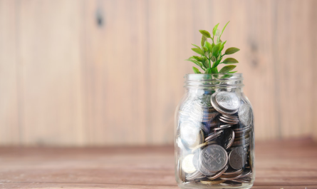 plante verte pousse dans un bocal rempli de pièces de monnaie symbolisant la croissance financière
