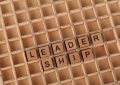 Wooden letter blocks spelling 'LEADERSHIP' on a grid background, emphasizing the leadership concept.