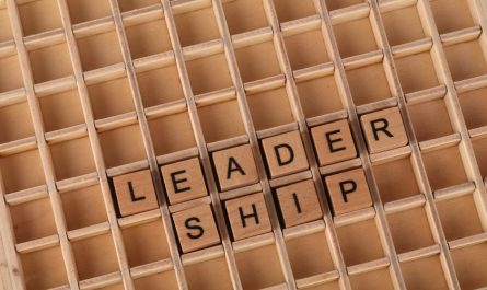 Wooden letter blocks spelling 'LEADERSHIP' on a grid background, emphasizing the leadership concept.